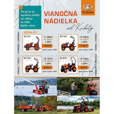 KUBOTA B1121 traktor poľnohospodársky set s rotavátorom + pluh