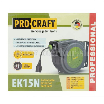Kábel predlžovací na bubne 15m samonavíjací PROCRAFT EK15N