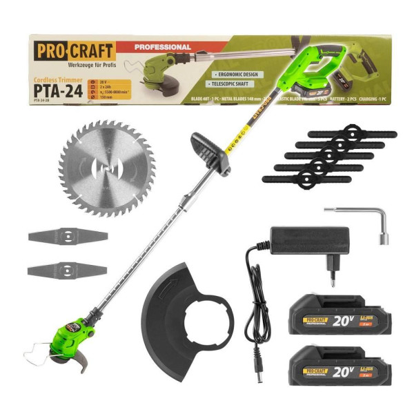PROCRAFT PTA-24 akumulátorový vyžínač SET 2x aku + nabíjačka