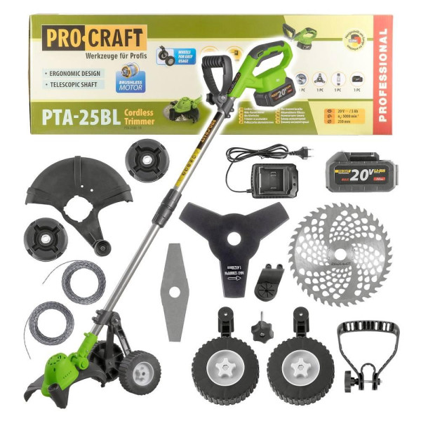 PROCRAFT PTA-25BL-1B akumulátorový vyžínač SET 1x aku + nabíjačka