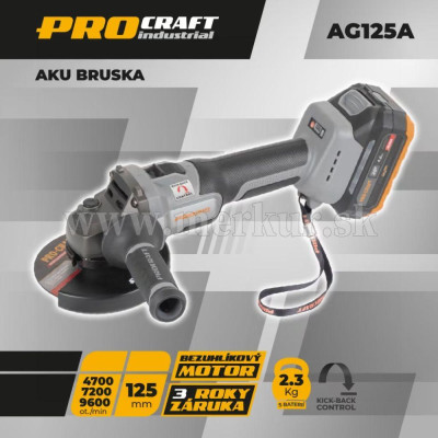 PROCRAFT AG125A-1B-F uhlová brúska s batériou a nabíjačkou