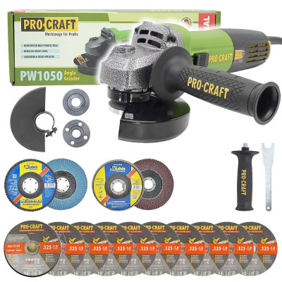 PROCRAFT SPW1050 uhlová brúska + príslušenstvo